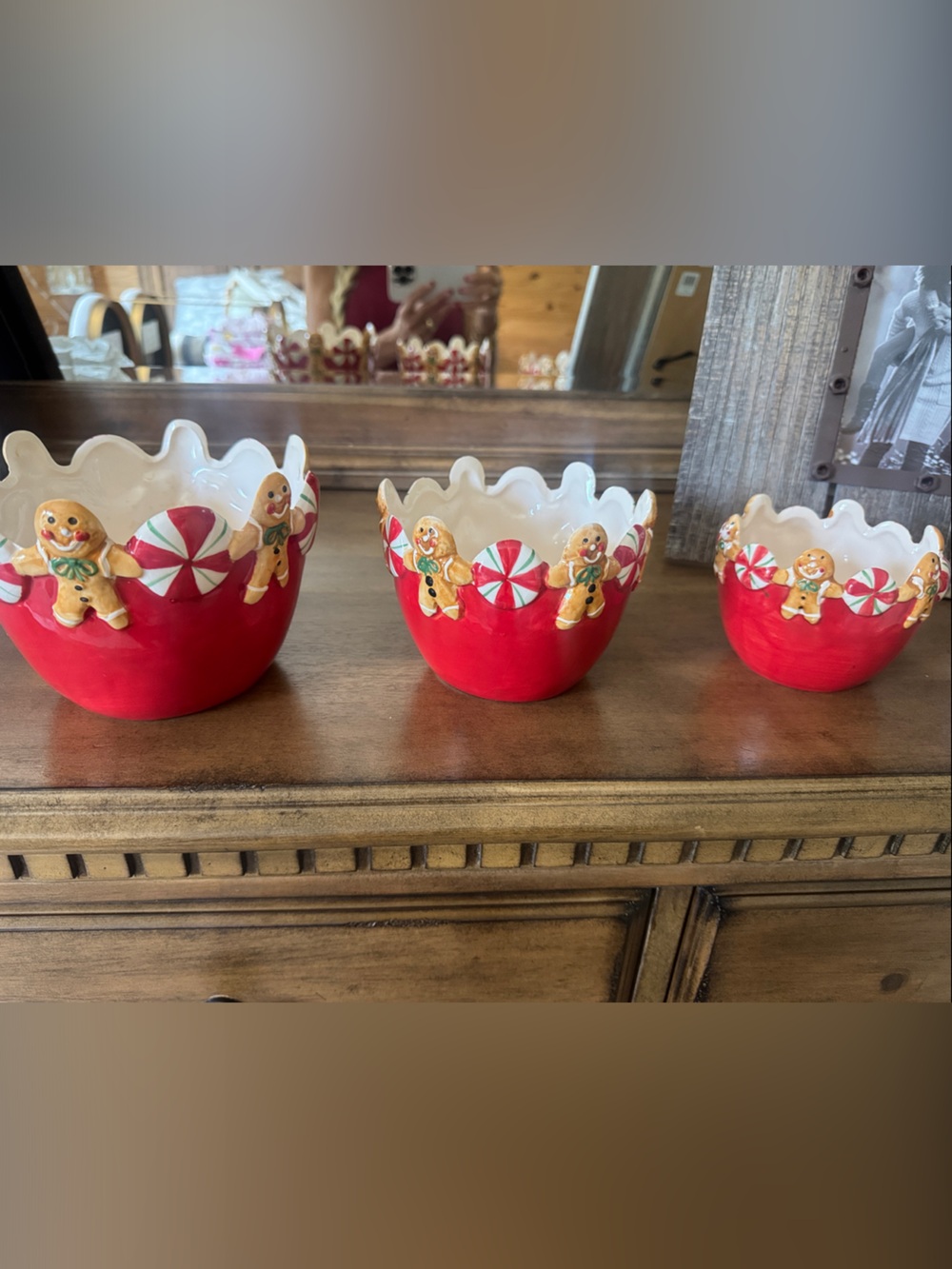 Festive Red Gingerbread Ceramic Holiday Bowl Set